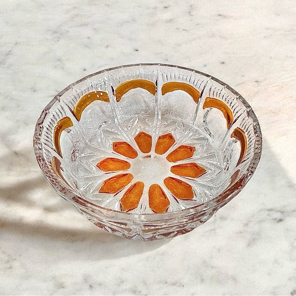 Vintage French Amber and Clear Crystal Candy Dish or Nut & Fruit Bowl - Picture 1 of 11
